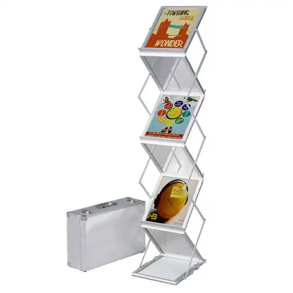 A4 Size Zigzag Shape 7-Layer Folding Aluminum & Steel Frame Catalog Holder Magazine Exhibition Display Brochure Stand Promotion