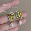 14K Handmade Earrings 925 Silver Needle Plated Green Olivine Natural Freshwater Pearls Vintage Butterfly Creative Factory