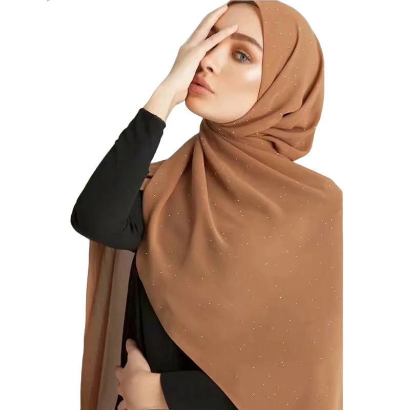 Luxury Gold Glitter Bubble Chiffon Shawl/Muslim Hijab Scarf Plain Pearl Sparkle Chiffon for Spring