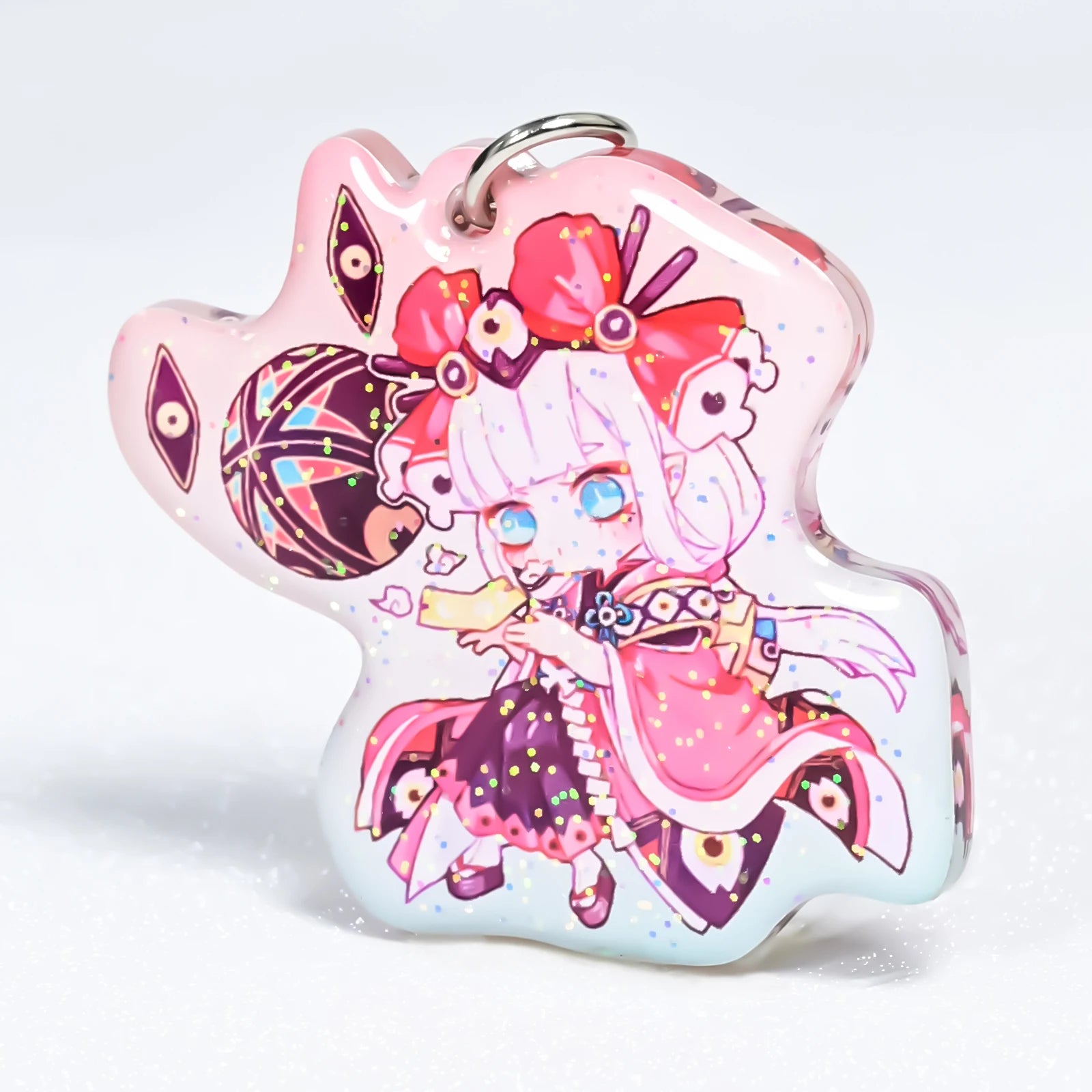 Custom Cute Eco-friendly Acrylic Anime UV Printed Rainbow Epoxy Glitter Lightweight Keychains Custom Metal/Stainless Steel Ring