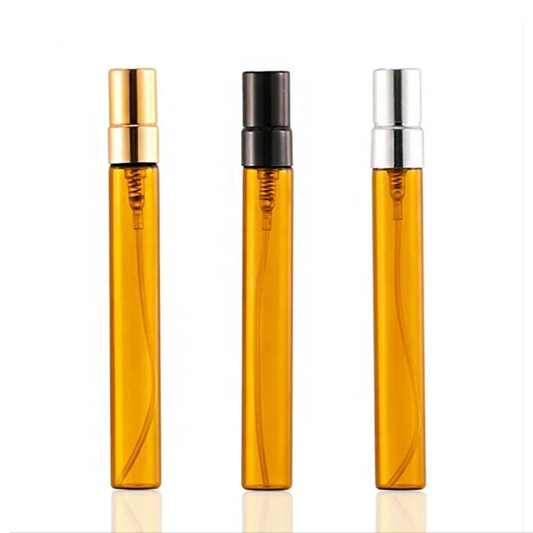Bestselling Mini Amber Glass Perfume Atomizer Vials 2ml 3ml 5ml 10ml Lightproof UV Protection Anti-Fade Anodized Aluminum Spray MegaBDM