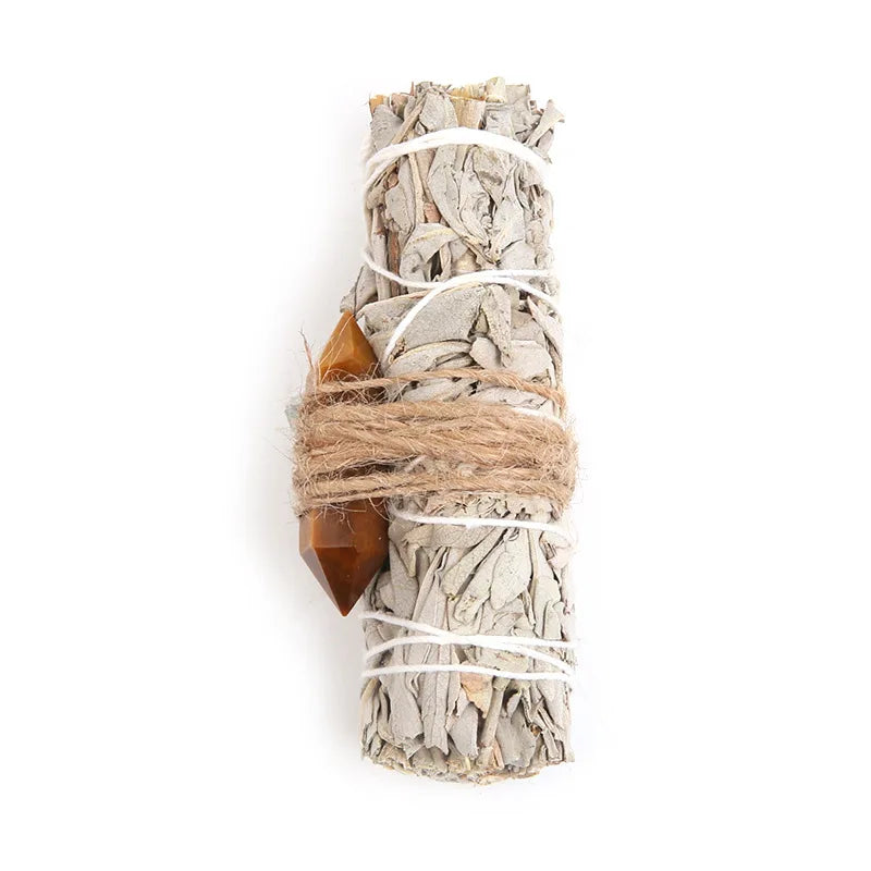 Wholesale Natural Stone Amethyst Crystal Point Sage Wand Sage Grass Indoor Purification Incense White Sage Crystal Smudge