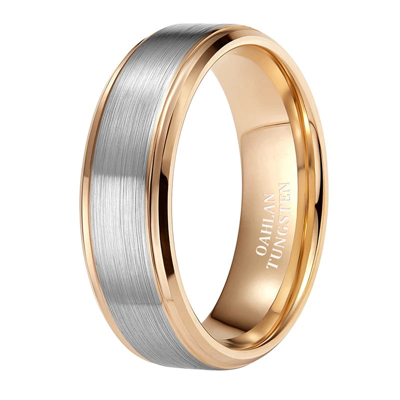 OAHLAN 8mm Free Logo Engraving Non-Fading 8mm Brushed Silver Rose Gold Plated Men's Wedding Band Pure Tungsten Rings for Men