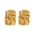SP Vintage Jewelry Irregular Geometric Stainless Steel Pleated 18K Gold Plated Stud Earrings