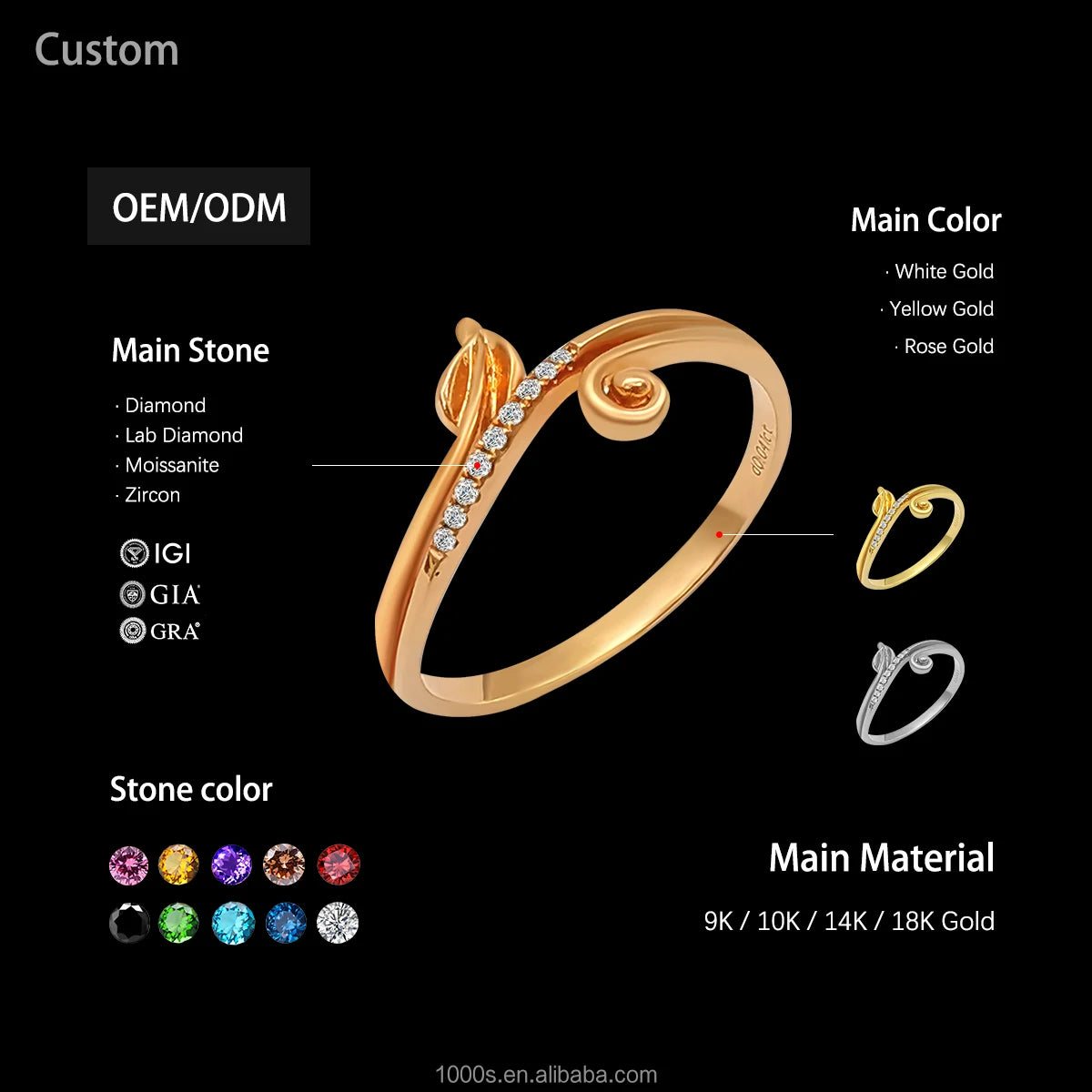 1000S Jewelry's 18K Real Gold Ring Trendy Fine Jewelry with Diamond for Women Custom Wholesale for Engagement Wedding & Parties