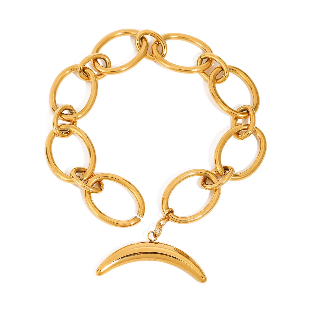 Minimalist 18K Gold Plated Stainless Steel Bracelet Trendy Thick Link Chain with Moon OT Buckle Handmade Geometric Jewelry Gift