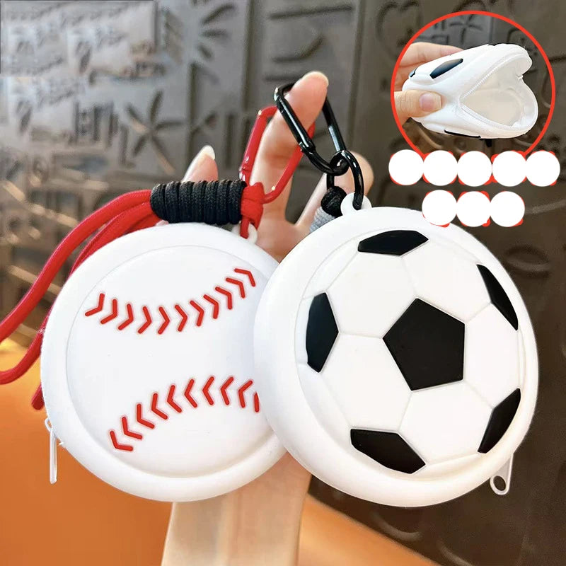Creative Sports Style Coin Purse Wallet Basketball Football Shaped Storage Bag Headphone Box Schoolbag Pendant Keychain