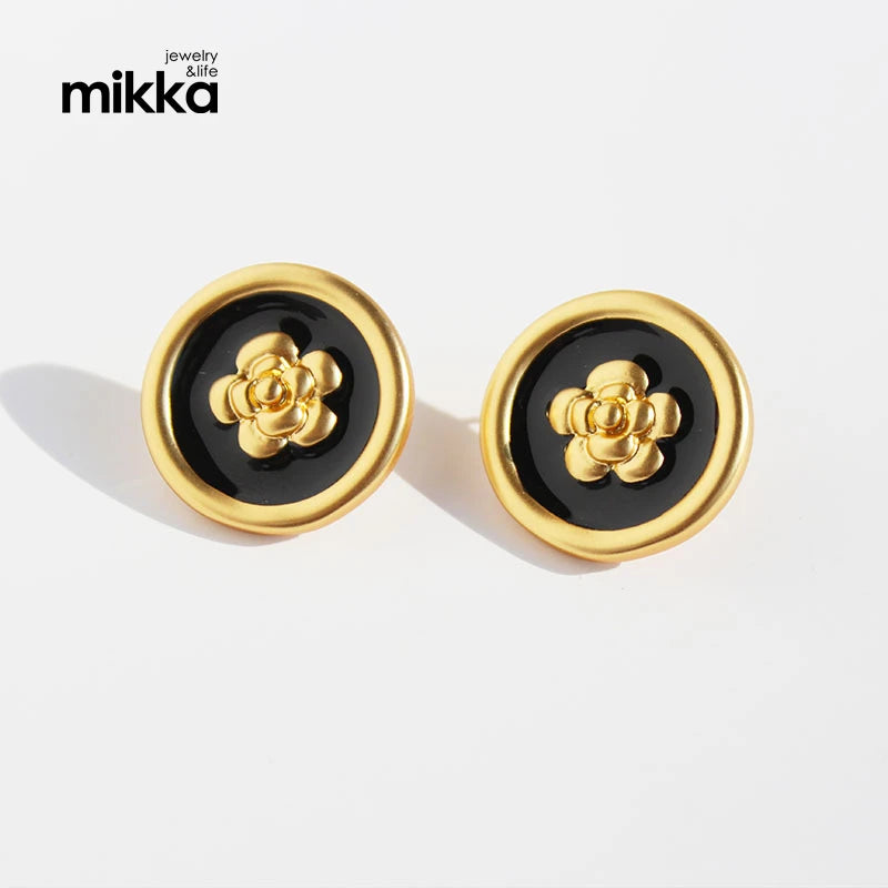 Vintage French Enamel Copper Stud Earring with Floral Design Women's Fashion Jewelry Gift