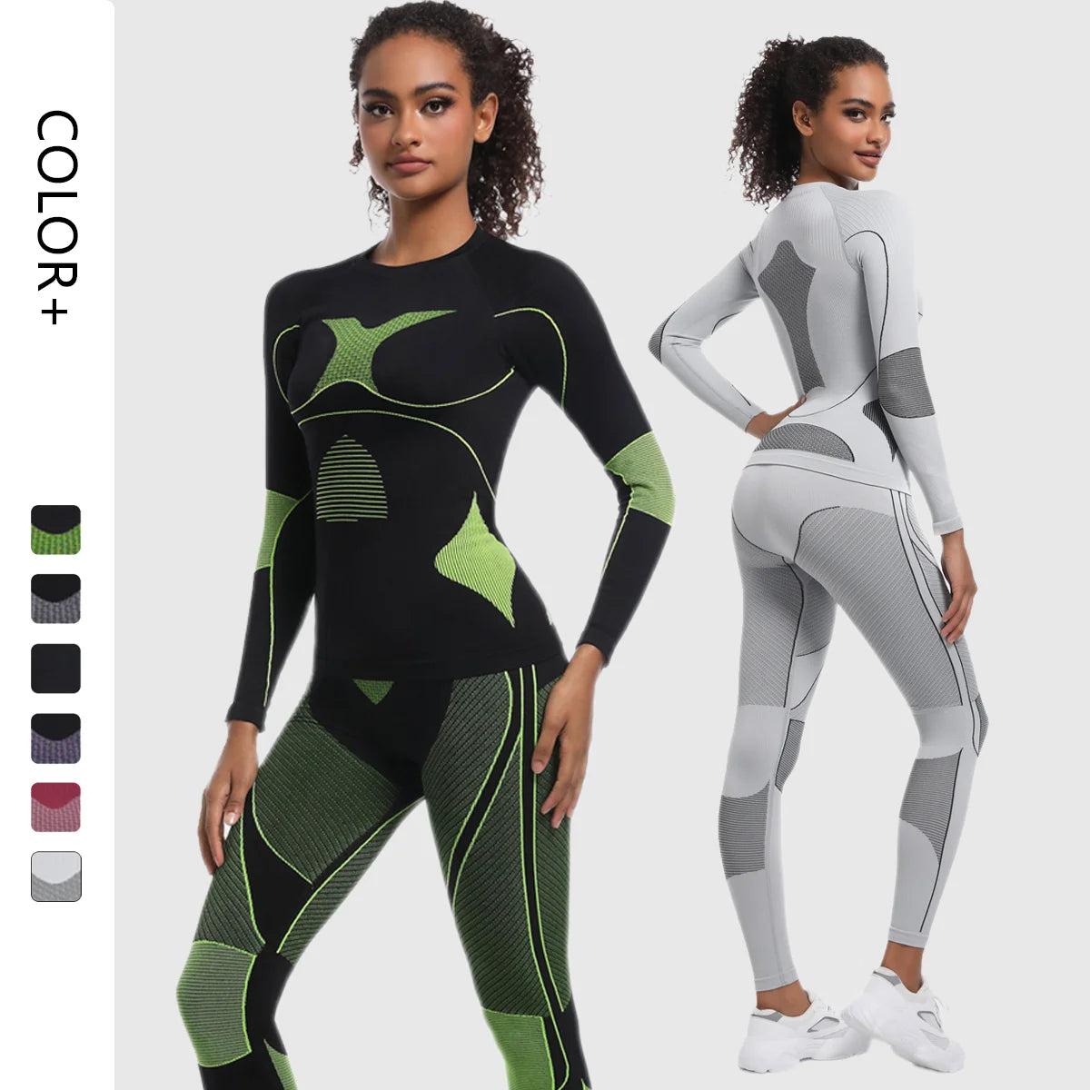 Wholesale Seamless Knitted Long Sleeved Winter Thermal Underwear Set Yoga Set Women Breathable Sports Running Fitness Sets