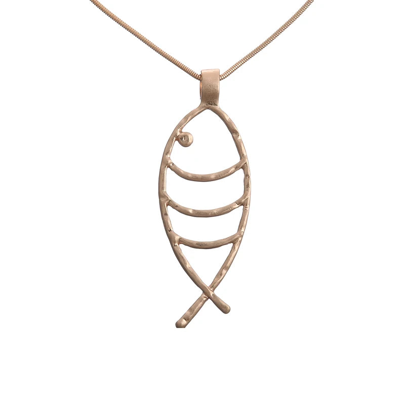 Cute Simple Hollow Sea Fishbone Fish Pendant Necklace for Women and Girl