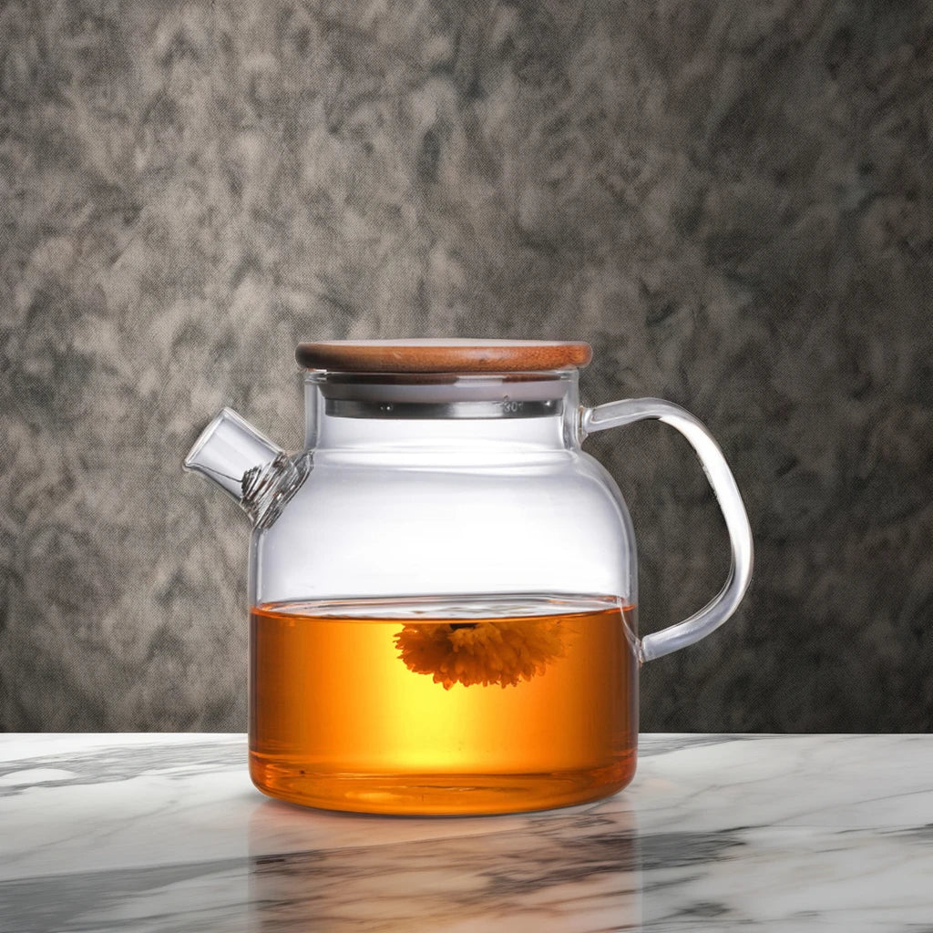 Olive High Borosilicate Eco-Friendly Coffee & Tea Set with Flower Bamboo Lid Pot New Chinese Style for Party Use