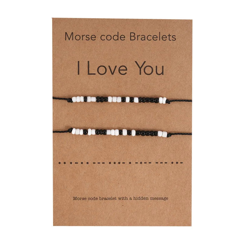 Hot Sale Creative Black White Beaded Bracelet Fashion Letter Card Couple Bracelet Adjustable Handmade Woven Morse Code Bracelet
