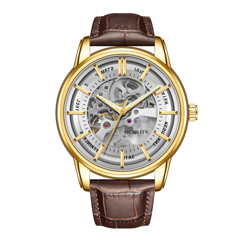 OCHSTIN New 2025 Master Series Simple and Personalized Hollow Mechanical Movement Waterproof Watch Men's Automatic Wristwatch