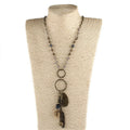 Fashion Bohemian Jewelry Alloy Teapot Leaf Crustal Glass Beaded Rosary Chain and Charm Metal Pendant Necklaces