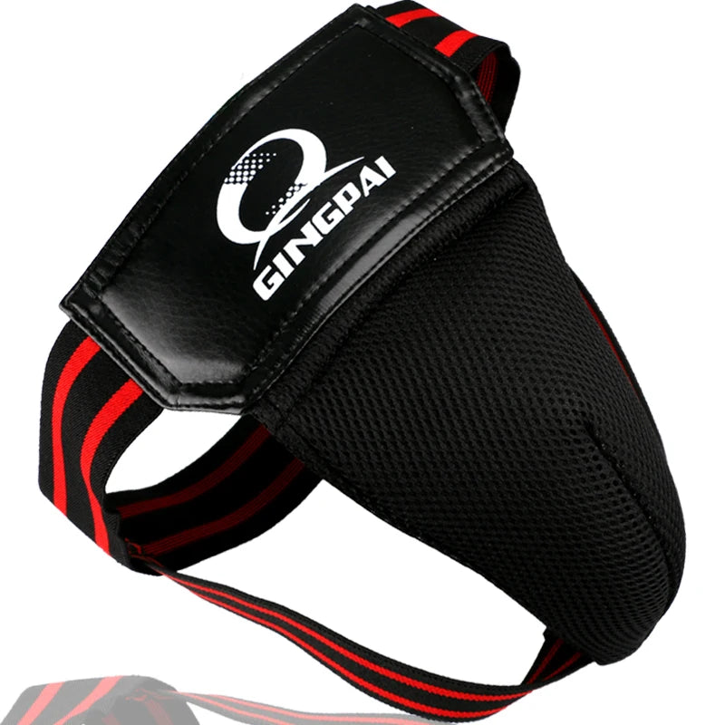 GINGPAI Red Black Adult Male MMA Jockstrap Sanda Taekwondo Kick Boxing Breathable Mesh Engineering Plastics Protection Guard