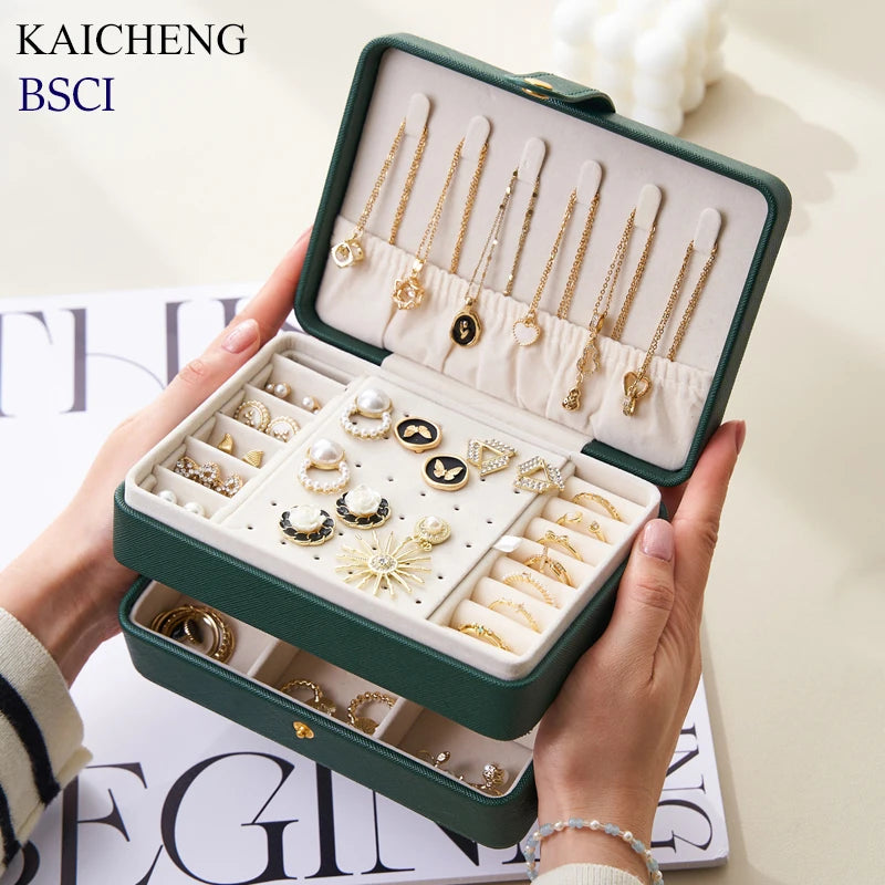 Factory Custom Logo Jewellery Organizer Portable Storage Case Gift 3 Layer Pu Leather Jewelry Box for Girls