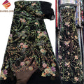 Black Luxury Mesh Sequin 3D Floral Embroidery Lace Fabric Couture French Embroidered Tulle Beading Lace Fabric for Party Dress