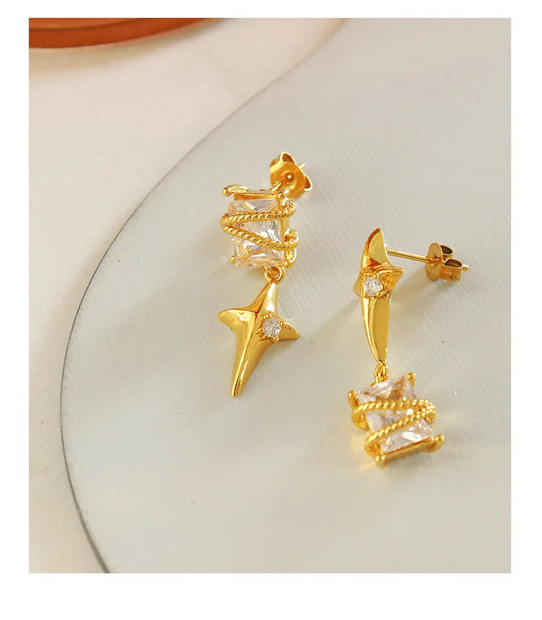 Galaxy Beacon Earrings Non-Tarnish Asymmetric Starburst Drops Minimalist North Star Earrings for the Wanderer Wholesale