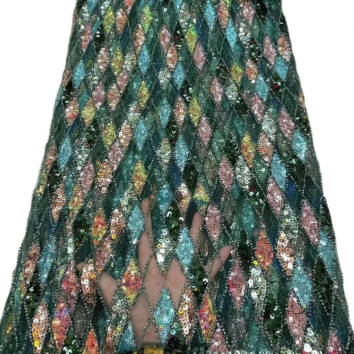 Green Heavy Sequin Embroidery Lace Fabric Mesh French Lace With Crystal Beads Dress Tulle for Wedding Dresses
