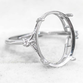 Sterling Silver 12*16mm Semi Mount Ring Empty Frame Blank Support Setting S925 Base Holder Without Center Stone for DIY Inlay