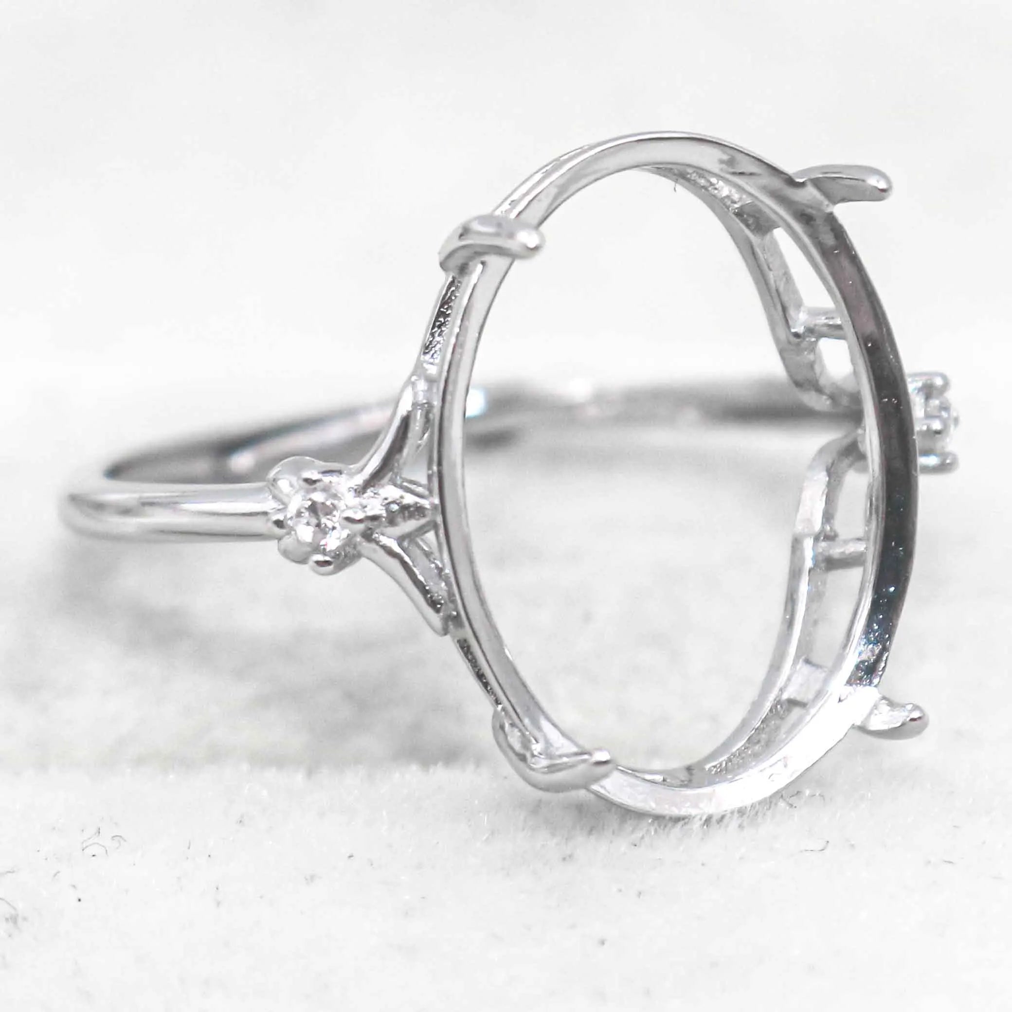 Sterling Silver 12*16mm Semi Mount Ring Empty Frame Blank Support Setting S925 Base Holder Without Center Stone for DIY Inlay