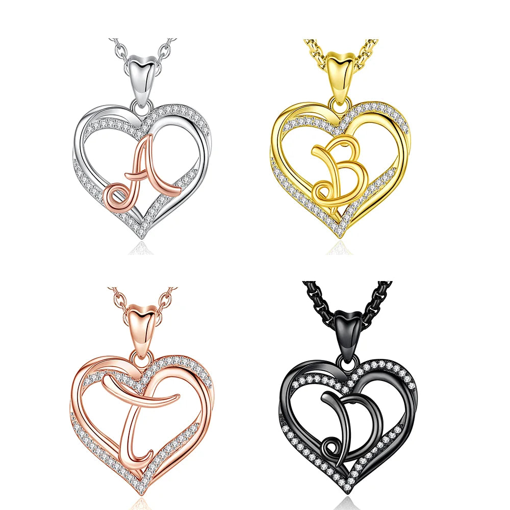 Merryshine Custom Minimalist love Heart Initial Letter Girls Fine Jewelry 925 Sterling Silver Pendant Necklace for Women