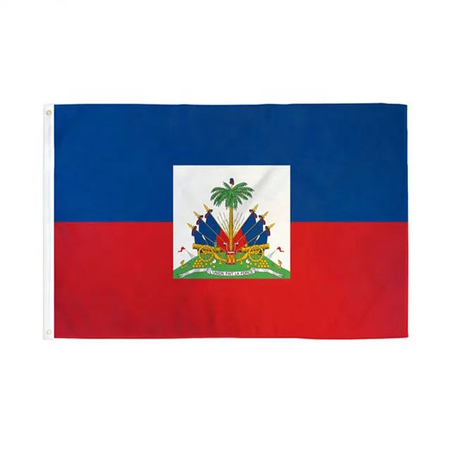 Wholesale 100% Polyester 3X5FT High Quality Blue Red Haitian Flag EN-71 AZO Free Certified Flying Style Soft Decorative Pantone