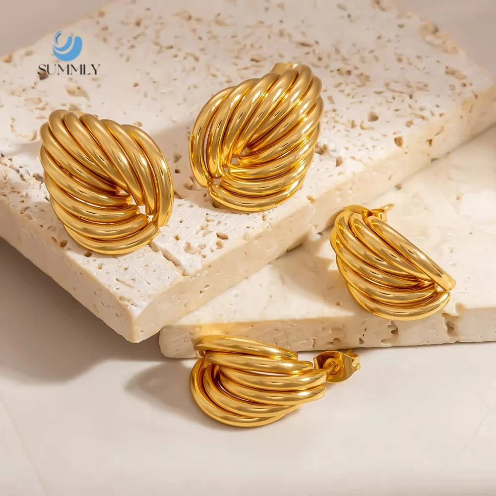 SUMMLY Vintage Wholesale Creative Multi-Layer Several Styles 18K Gold Plated Stainless Steel Earrings Fashion Jewelry