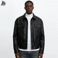 Custom Shirt Collar Dragon Printing Utility Trucker Leather Jacket for Men
