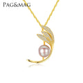 CZCITY Bohemian Bling Leaf Cz Zircon Woman's Gold Wave Chain Design Luxury Pendant Necklace
