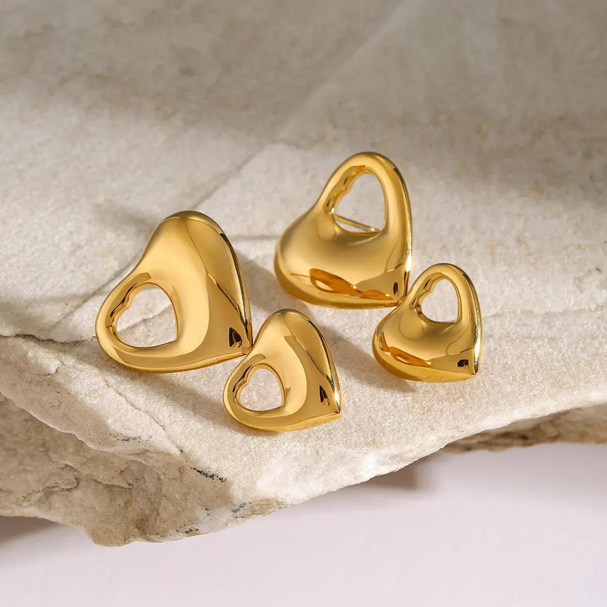 Waterproof 18K PVD Gold Plated Stainless Steel Stud Charm Heart Earring Double Hollow Love Heart Earring Drop Earrings for Women