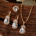 3Pcs/Set Vintage Style White Zircon Water Drop Design Ring Earring Necklace Jewelry Set for Women Jewelry Wholesale