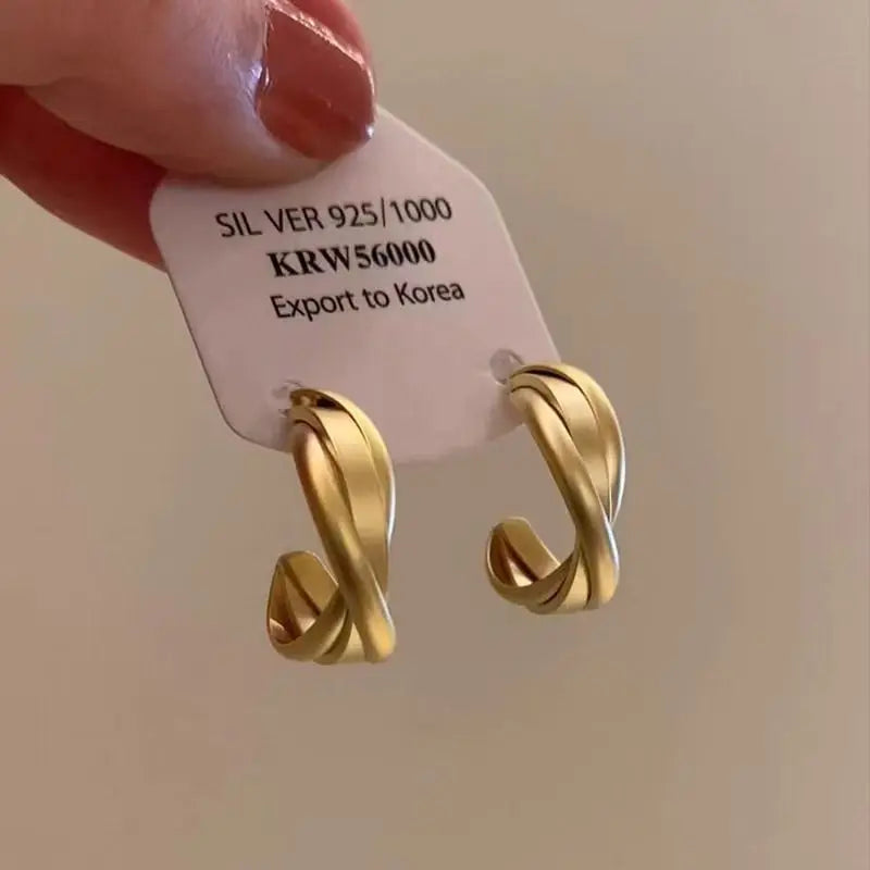 2025 Fashion Metal Alloy Geometric Earrings Gold Plated Jewelry Retro Matte Golden Circle Earring for Women