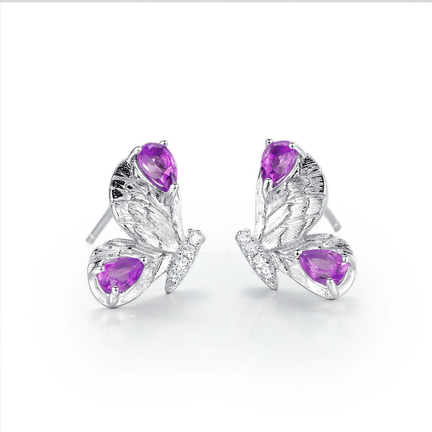 C8111 Abiding Jewelry Popular Design Natural Amethyst Butterfly Women Ear Rings Dainty Silver 925 Earrings