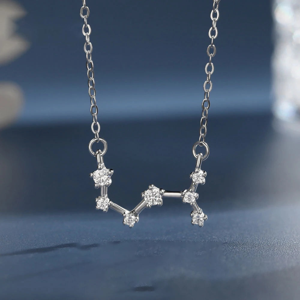 Duoying Fashion Light Luxury White Cubic Zirconia 12 Zodiac Astrology S925 Sterling Silver Twelve Star Sign Necklace