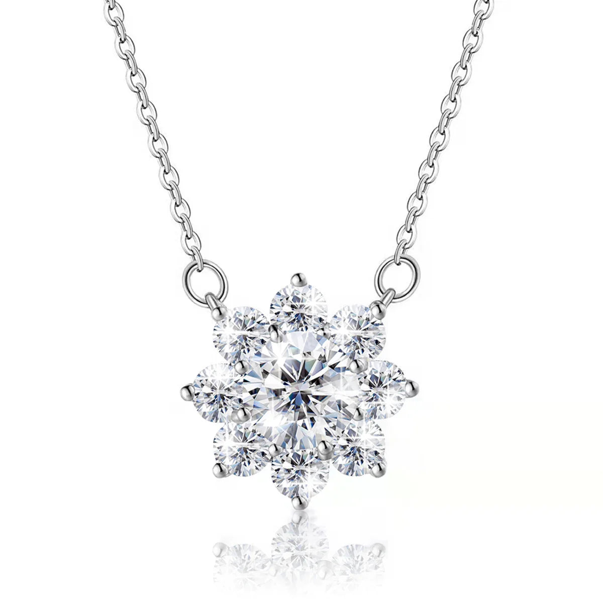 Manufacturer Fine Jewelry 925 Silver White Gold Romantic Design Sunflower 1 Carat Moissanite Diamond Pendant Necklace for Women