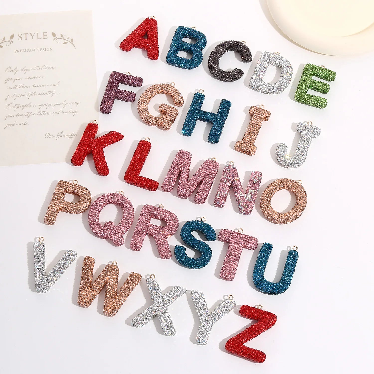 45mm Big Shiny A-Z Letter Pendant Full Pave Rhinestone 26 Initial Letter Pendant for Car Backpack Keyring Making