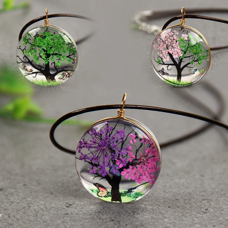 Hot Sale Trendy Promotional Gift Natural Dried Flower Gold Plated Handmade Specimen Plant Life Tree Bark Rope Necklace