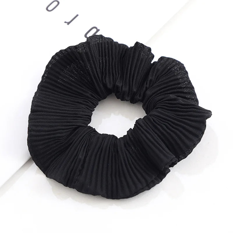 Factory Wholesale Custom Design logo Printed Pleated Chiffon Elastic Hair Ties Scrunchies