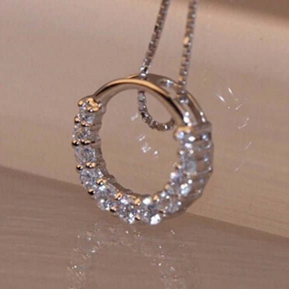 Huitan Dainty Refine Shiny Hollow Round Diamonds Around Ring Pendant Necklace Cubic Zirconia Silver Daily Necklace Women