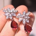 CAOSHI Jewelry Water Drop Ruby Zircon Earring Brilliant Shiny Leaf Lady Women Beautiful Pear Silver Beautiful Drop Earrings