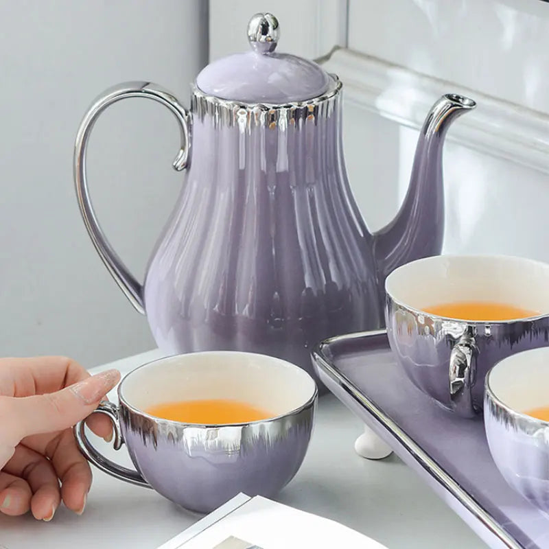 Custom 6 Pcs Light Luxury Ceramic Coffee Mug and Kettle Set
