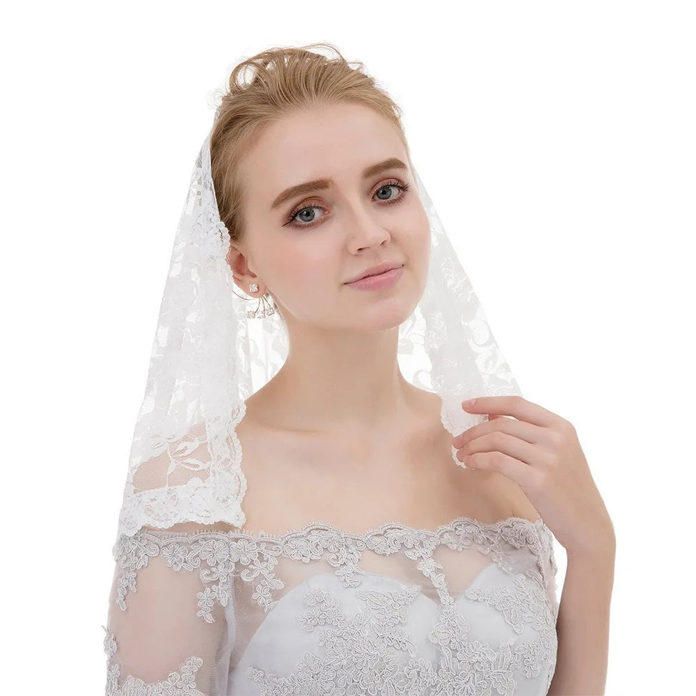 Source Factory Wholesale National Lace Women  Head Cover Headscarf Muslim Hijab Short Polyester Headscarf White Hijab Veil