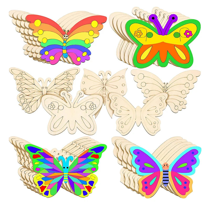 25 Pieces Unfinished Wooden Butterfly Cutouts Blank Butterfly Wooden Slices Paint Crafts DIY Craft Tag for Kids Painting