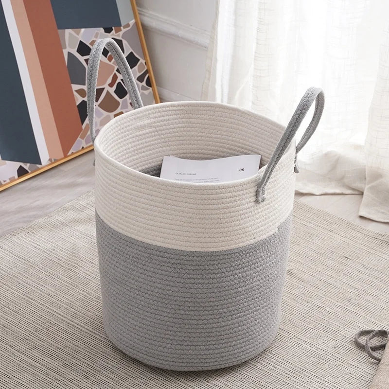 Homeplus Homeplus Large Size Round Braided Cotton Cord Storage Basket Good Quality with Handles for Modern Style Bedroom & Living Room