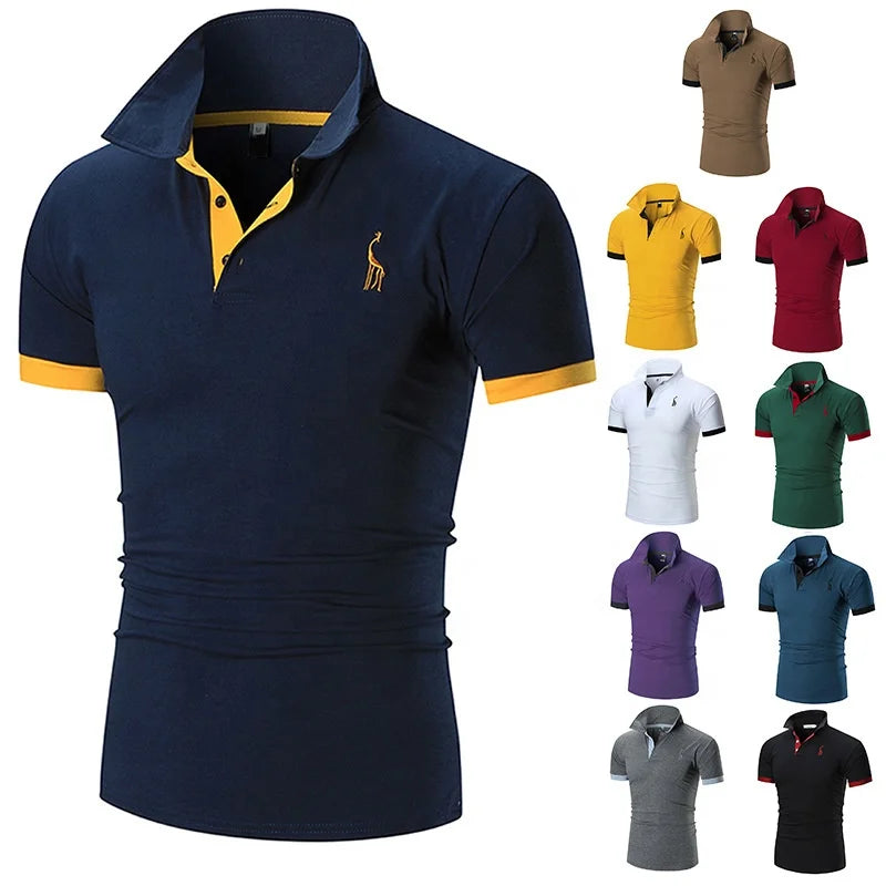 Custom Design Your Own Logo Embroidered Deer Polo V Neck Shirts Quick Dry Man Golf Polo T-shirt Shirts