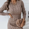 Factory Sale ODM&OEM Women's Long-Sleeved Slim Sweater Dress Hip-Covering Autumn Winter Knitting Fabric 2-Piece Set