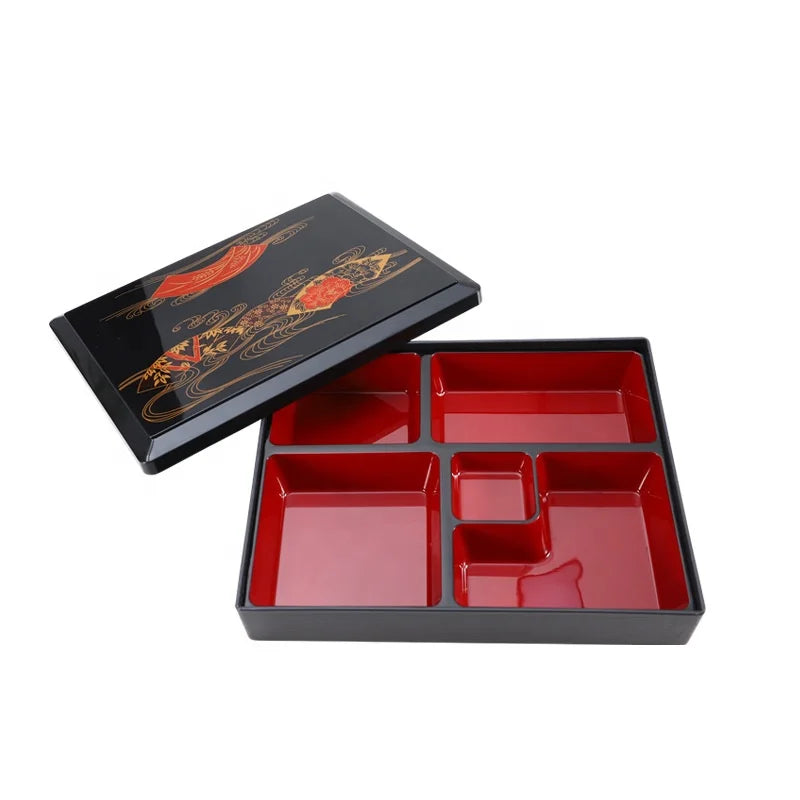 Plastic Lacquered Box Food Container  Compartment Lunch Box Sushi Bento Box