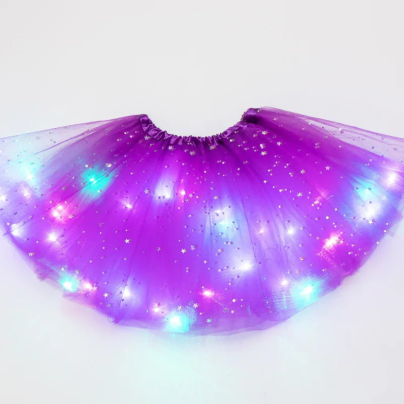 Girls Sequins Tutu Skirt With LED Light Festival and Party Half Body Meshed Skirt for Teenage Girls