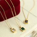 INS Simple 316L Stainless Steel Clear Zircon Clear Red Green Diamond Rectangle Pendant Necklace